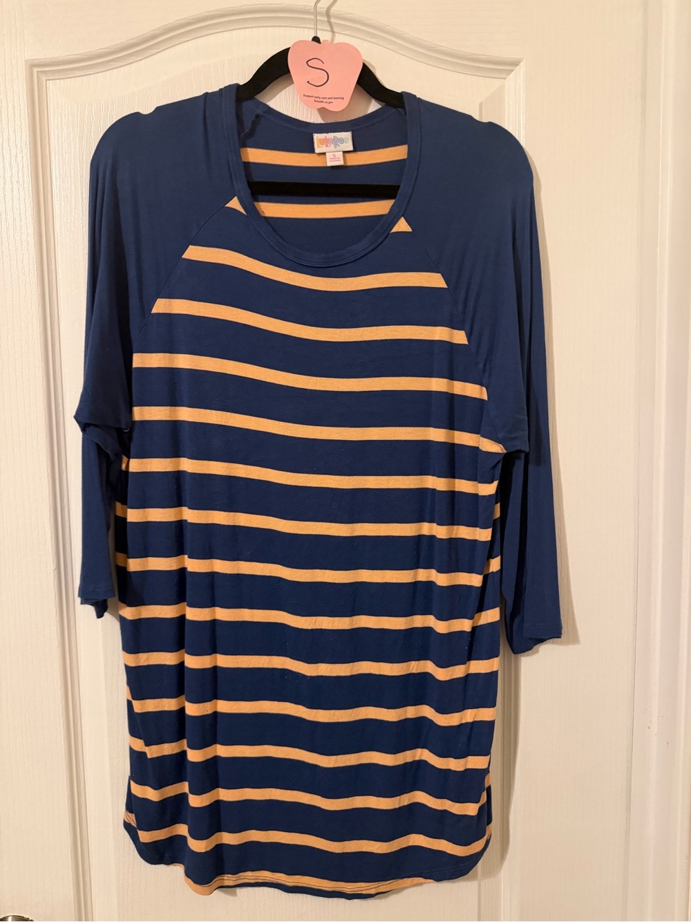 LuLaRoe Navy and coral Striped Raglan Tunic